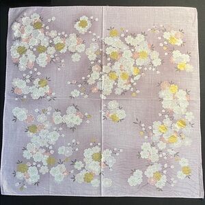 Vintage Japanese Cherry Blossom Floral Scarf in Lavender and Gold